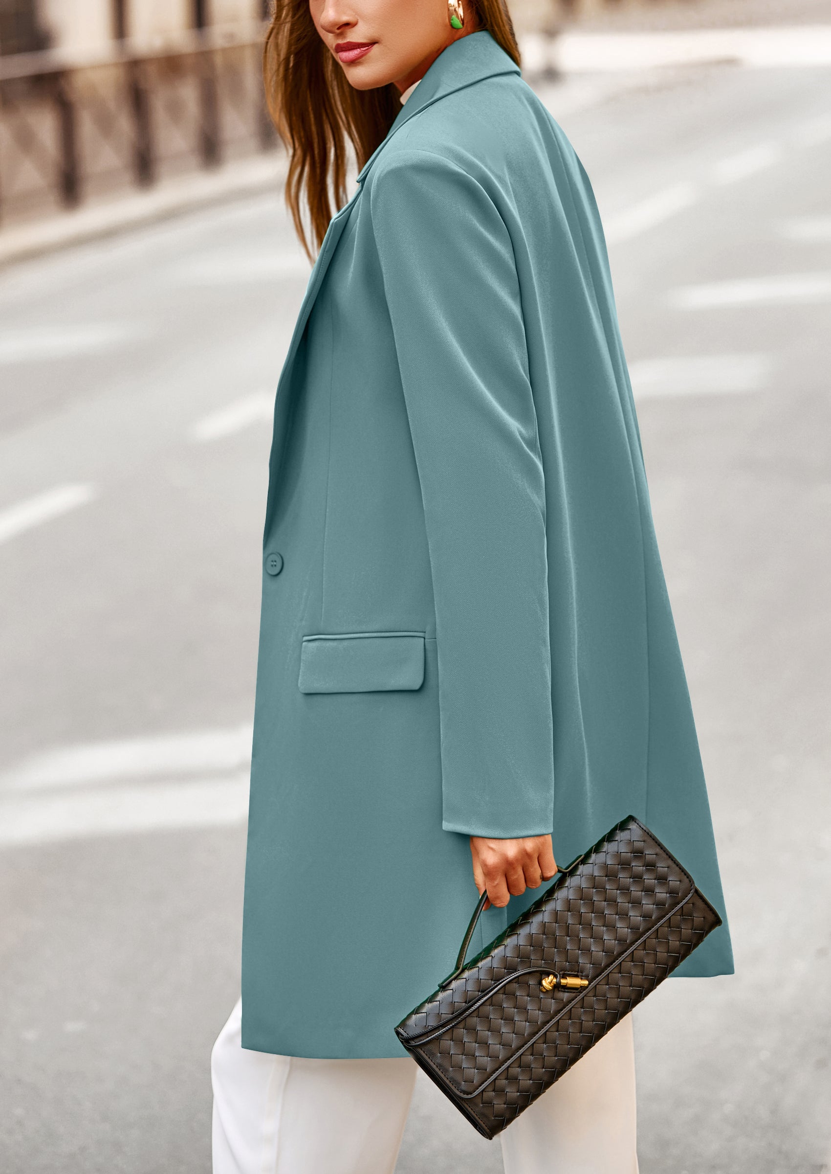 PRETTYGARDEN Women's Spring Fall Long Blazer Jackets Long Sleeve Lapel Pockets Loose Fit Work Casual Blazers Outerwear