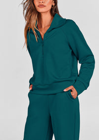 PRETTYGARDEN Women's 2 Piece Outfits Casual Lapel Half Zip Sweatshirts And Wide Leg Pants Tracksuit Sets