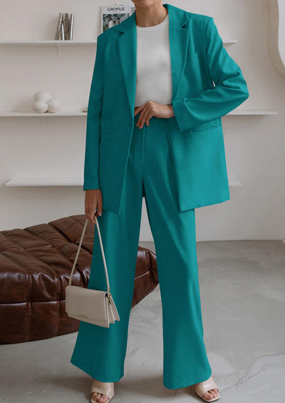 PRETTYGARDEN Women's Fall Two Piece Outfits Dressy Blazer Jacket and Wide Leg Pants Pockets Business Casual Office Suit Sets