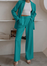 PRETTYGARDEN Women's Fall Two Piece Outfits Dressy Blazer Jacket and Wide Leg Pants Pockets Business Casual Office Suit Sets