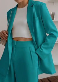 PRETTYGARDEN Women's Fall Two Piece Outfits Dressy Blazer Jacket and Wide Leg Pants Pockets Business Casual Office Suit Sets