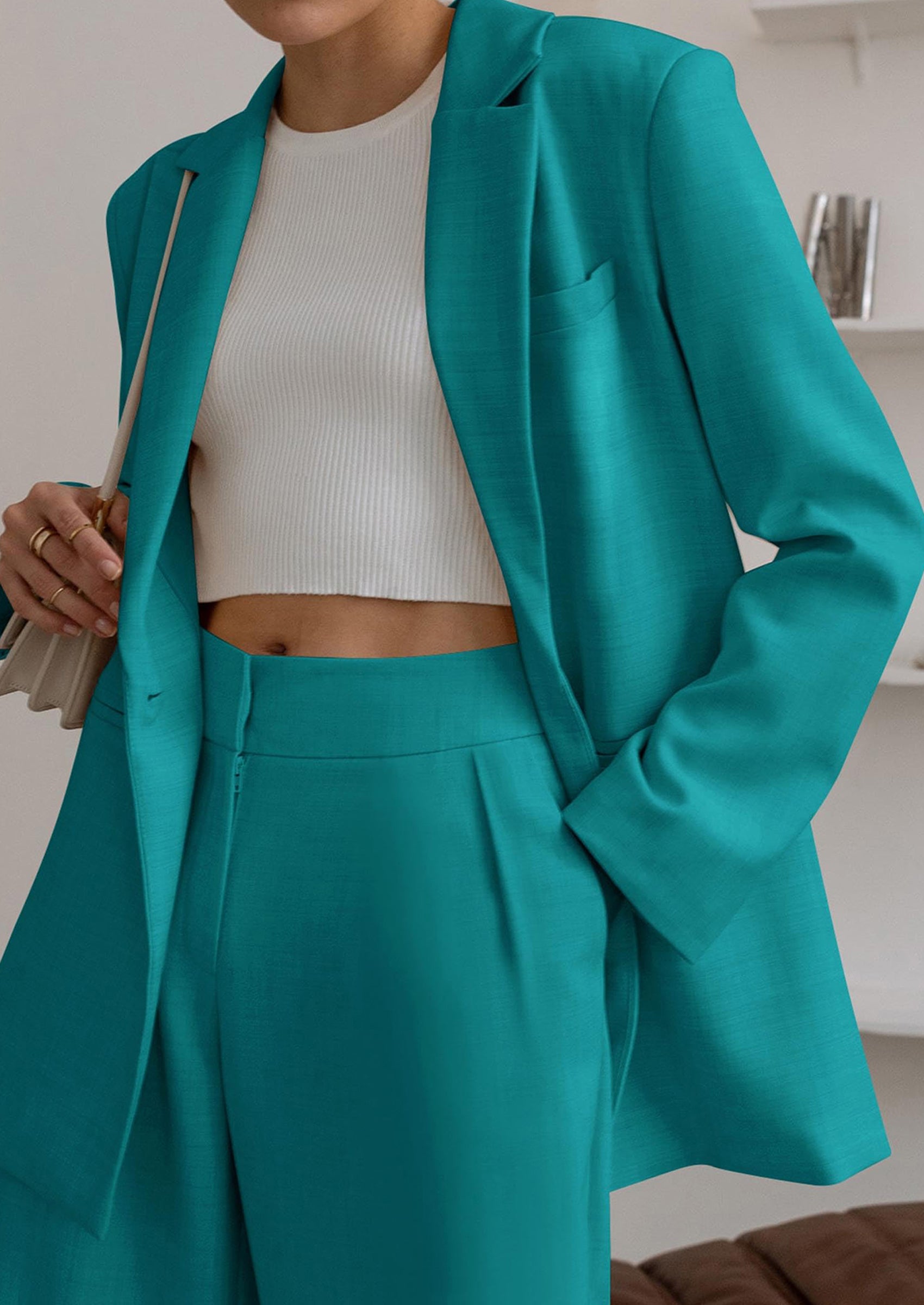 PRETTYGARDEN Women's Fall Two Piece Outfits Dressy Blazer Jacket and Wide Leg Pants Pockets Business Casual Office Suit Sets