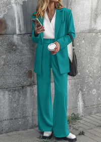 PRETTYGARDEN Women's Fall Two Piece Outfits Dressy Blazer Jacket and Wide Leg Pants Pockets Business Casual Office Suit Sets