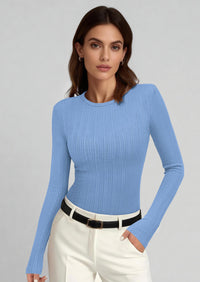 PRETTYGARDEN Crew Neck Long Sleeve Cute Going Out Tops for Women Casual Basic Slim Fit Womens Pullover Shirts PRETTYGARDEN