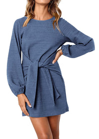 PRETTYGARDEN Womens Fall Elegant Long Lantern Sleeve Short Dress Wedding Guest Crewneck Tie Waist Knit Cocktail Dresses PRETTYGARDEN