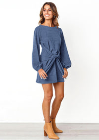 PRETTYGARDEN Womens Fall Elegant Long Lantern Sleeve Short Dress Wedding Guest Crewneck Tie Waist Knit Cocktail Dresses PRETTYGARDEN