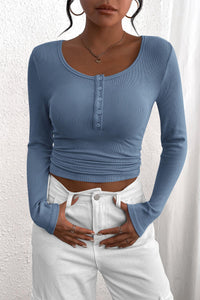 PRETTYGARDEN Women's Spring Fall Long Sleeve Henley T Shirts Button Ribbed Knit Slim Fit Casual Basic Tops Blouse