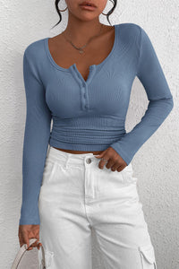 PRETTYGARDEN Women's Spring Fall Long Sleeve Henley T Shirts Button Ribbed Knit Slim Fit Casual Basic Tops Blouse