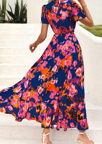 PRETTYGARDEN Women's Summer Maxi Dress Casual Wrap Floral Boho Short Sleeve V Neck Split Ruffle Beach Long Dresses