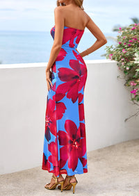 PRETTYGARDEN Womens Spring Dresses Sexy Strapless Tube Bodycon Mesh Ruched Floral Maxi Dress Wedding Club Outfits PRETTYGARDEN