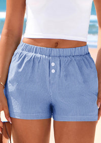BTFBM Striped Boxer Shorts for Women Summer Elastic Waist Y2k Vacation Beach Bottoms Lounge Sleep Pj Pajama Shorts