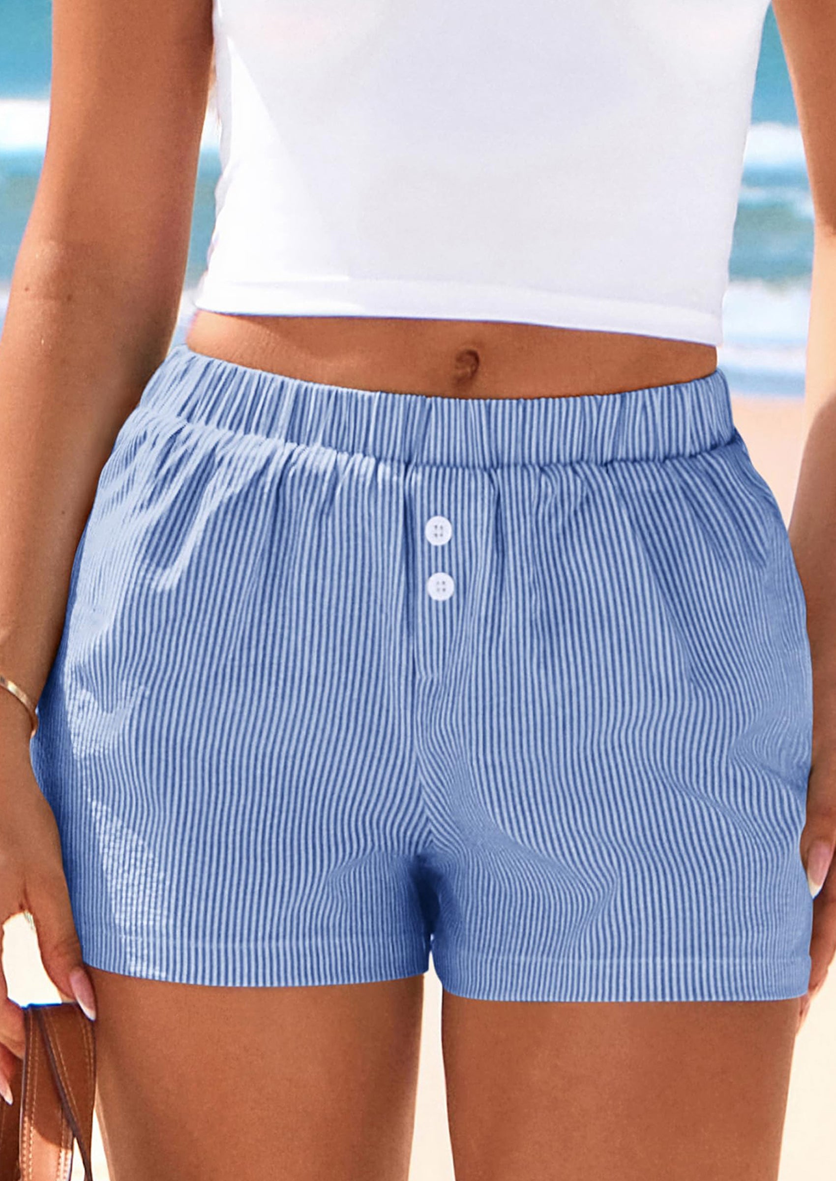 BTFBM Striped Boxer Shorts for Women Summer Elastic Waist Y2k Vacation Beach Bottoms Lounge Sleep Pj Pajama Shorts