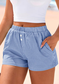 BTFBM Striped Boxer Shorts for Women Summer Elastic Waist Y2k Vacation Beach Bottoms Lounge Sleep Pj Pajama Shorts