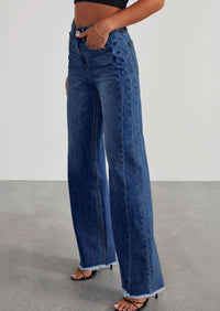 PRETTYGARDEN Wide Leg Jeans for Women Trendy High Waisted Stretchy Baggy Raw Hem Denim Palazzo Pants with Pockets