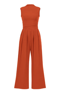 Womens Summer Jumpsuits Dressy Casual One Piece Outfits Sleeveless Mock Neck Wide Leg Pants Rompers with Pockets