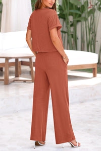 Short Sleeve T-Shirt Wide Leg Pants Two Piece Sets