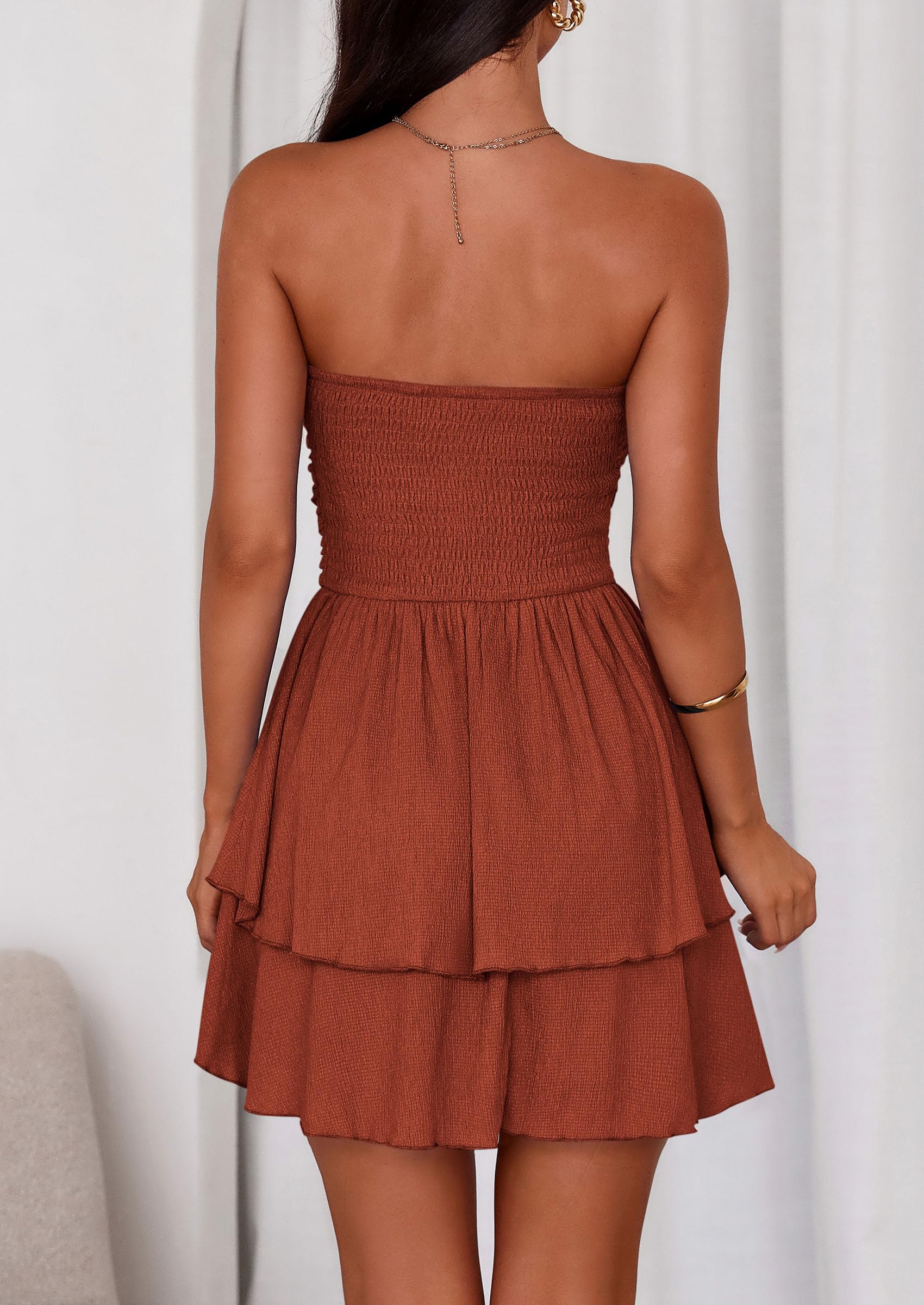 PRETTYGARDEN Women's Summer Strapless Tube Mini Dress Off Shoulder Smocked Ruffle A Line Flowy Short Party Club Dresses