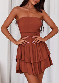 PRETTYGARDEN Women's Summer Strapless Tube Mini Dress Off Shoulder Smocked Ruffle A Line Flowy Short Party Club Dresses