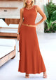 2 Piece Casual Summer Knit Cropped Tank Top High Waisted Long Skirt Outfits