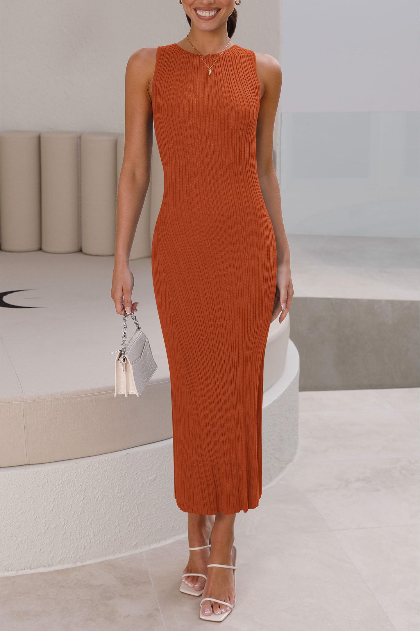 Women's 2025 Summer Casual Maxi Dresses Ribbed Knit Sleeveless Bodycon Long Elegant Party Going Out Sundress