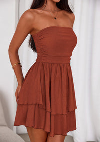 PRETTYGARDEN Women's Summer Strapless Tube Mini Dress Off Shoulder Smocked Ruffle A Line Flowy Short Party Club Dresses