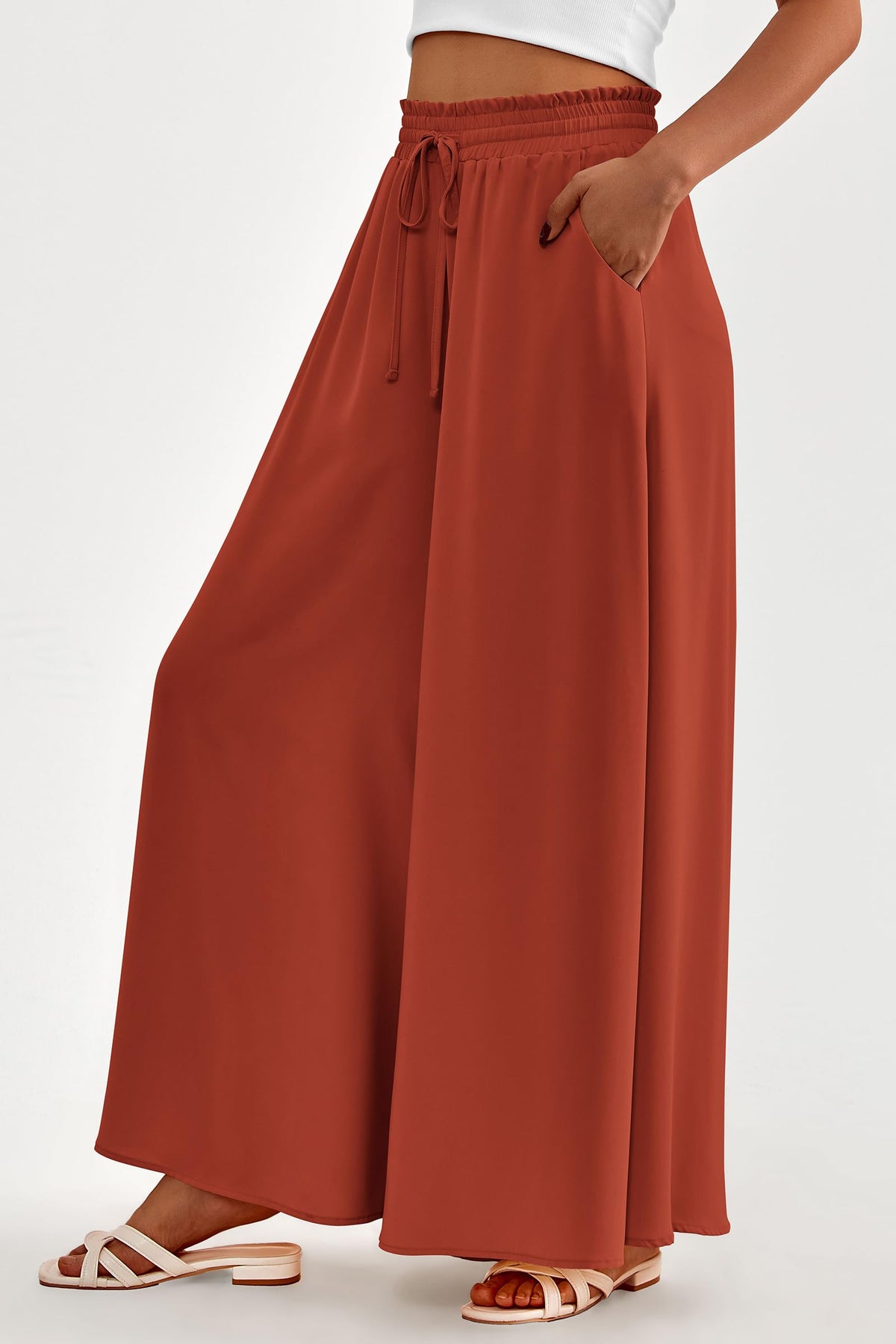 Wide Leg High Waisted Flowy Pockets Palazzo Pants