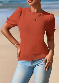 PRETTYGARDEN Womens Tops Spring Summer Puff Short Sleeve Sweater Crewneck Knit Work Blouses Dressy Casual Trendy Shirts PRETTYGARDEN