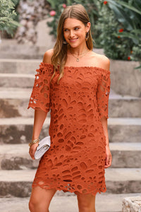 PRETTYGARDEN Women's Summer Off Shoulder Dresses Floral Lace Flare Short Sleeve Spring Vintage Elegant Mini Dress