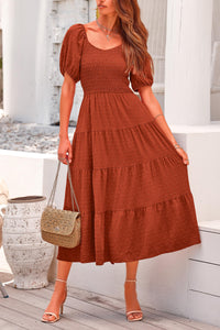 Puff Sleeve Boho Midi Dress