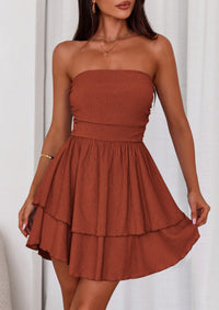 PRETTYGARDEN Women's Summer Strapless Tube Mini Dress Off Shoulder Smocked Ruffle A Line Flowy Short Party Club Dresses