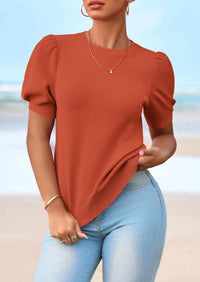 PRETTYGARDEN Womens Tops Spring Summer Puff Short Sleeve Sweater Crewneck Knit Work Blouses Dressy Casual Trendy Shirts PRETTYGARDEN