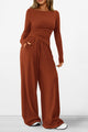 2 Piece Lounge Sets Asymmetrical Long Sleeve T Shirt Wide Leg Pants Casual Outfits Tracksuit