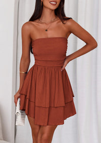 PRETTYGARDEN Women's Summer Strapless Tube Mini Dress Off Shoulder Smocked Ruffle A Line Flowy Short Party Club Dresses