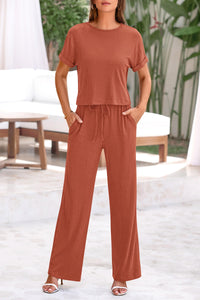 Short Sleeve T-Shirt Wide Leg Pants Two Piece Sets