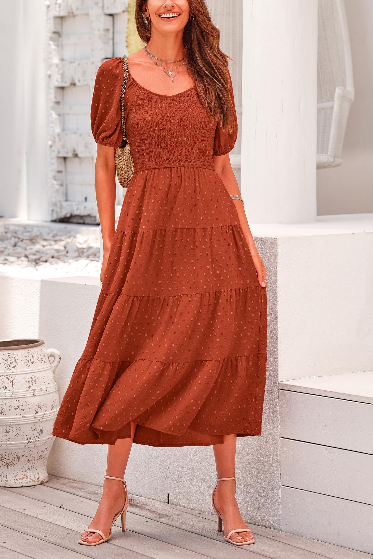 Puff Sleeve Boho Midi Dress