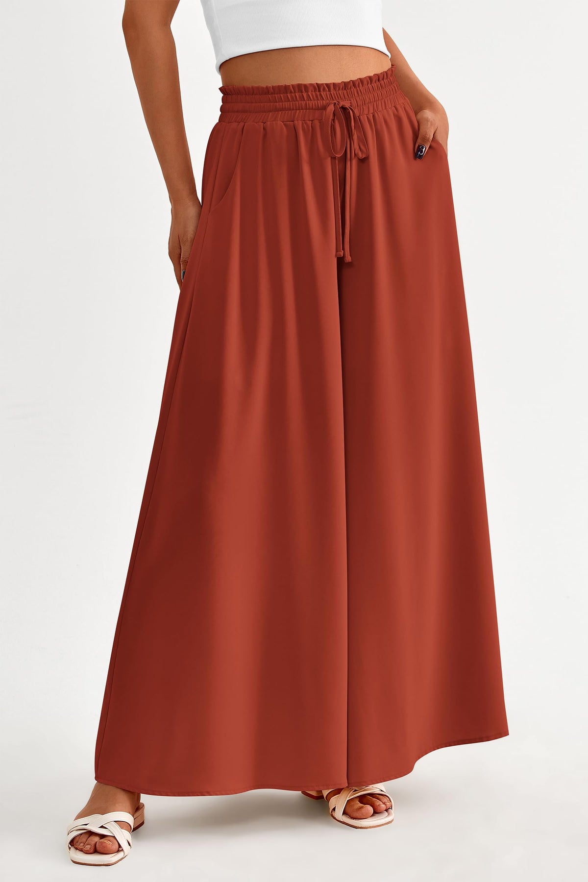 Wide Leg High Waisted Flowy Pockets Palazzo Pants