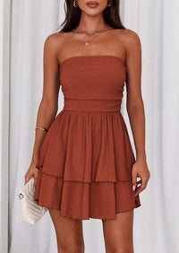 PRETTYGARDEN Women's Summer Strapless Tube Mini Dress Off Shoulder Smocked Ruffle A Line Flowy Short Party Club Dresses