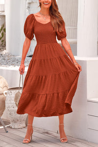 Puff Sleeve Boho Midi Dress