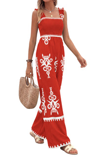PRETTYGARDEN Womens Jumpsuit Casual One Piece Boho Summer Outfits Shirred Strap Wide Leg Long Pants Rompers With Pockets