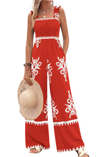PRETTYGARDEN Womens Jumpsuit Casual One Piece Boho Summer Outfits Shirred Strap Wide Leg Long Pants Rompers With Pockets