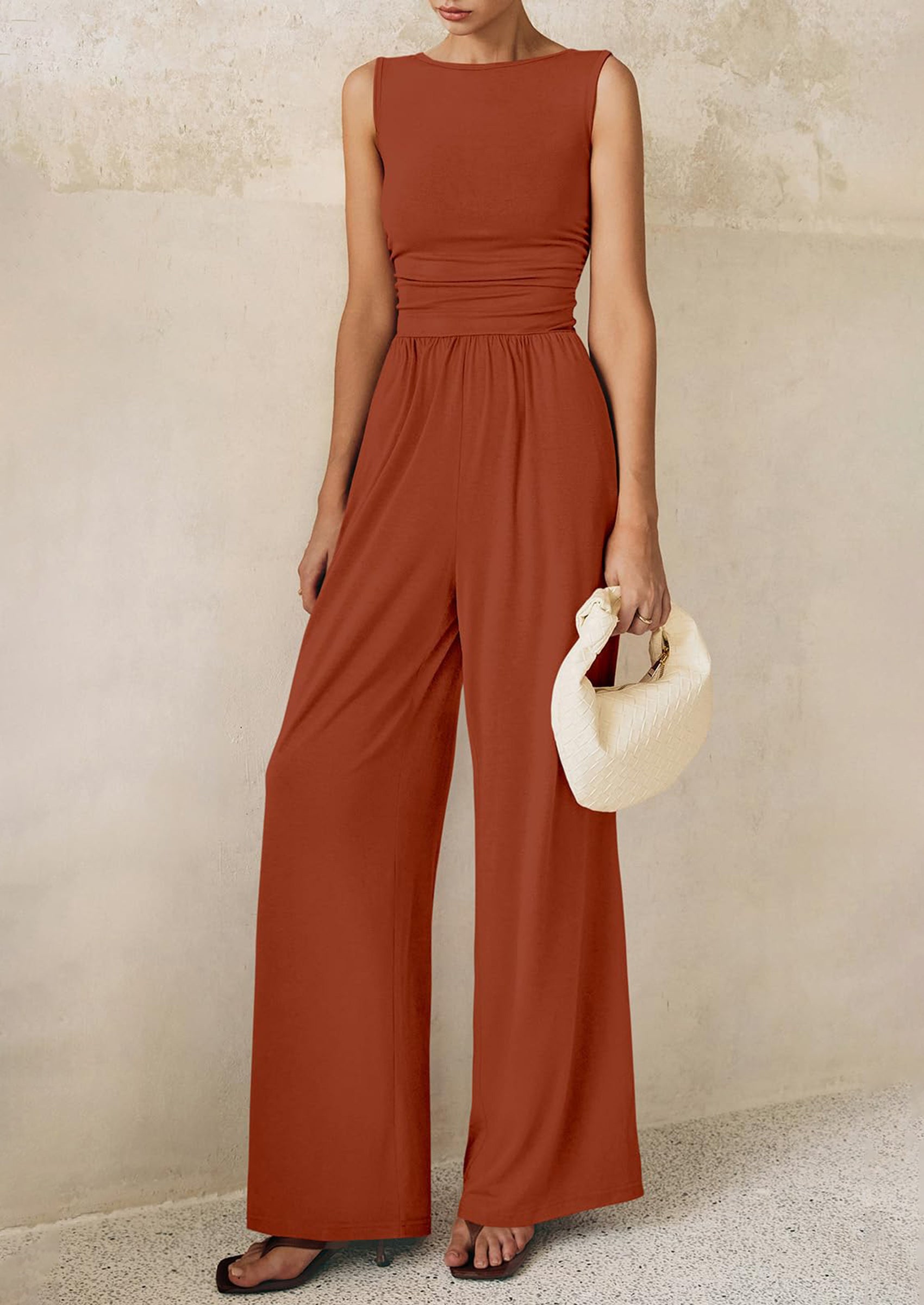 PRETTYGARDEN One Piece Jumpsuits for Women Dressy Casual Sleeveless Crewneck Wide Leg Rompers Jumpers Vacation Summer Outfits