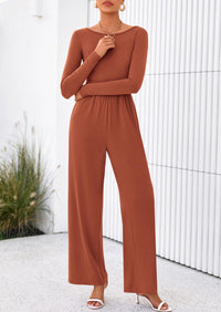 PRETTYGARDEN One Piece Jumpsuits for Women Dressy Casual Long Sleeve Crewneck Wide Leg Romper Overalls Spring Outfits