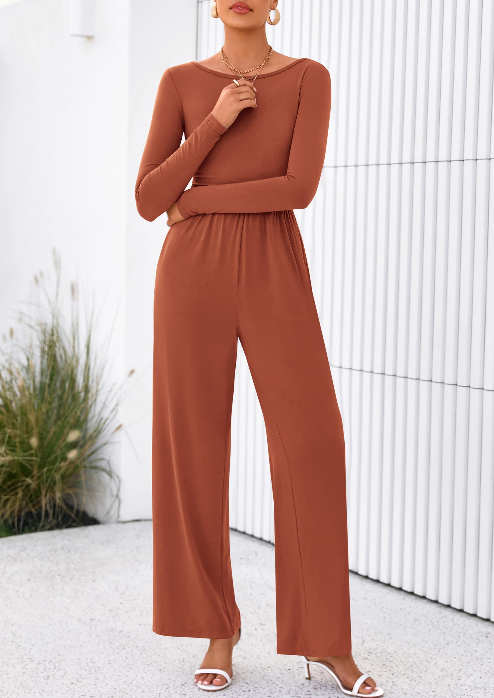 PRETTYGARDEN One Piece Jumpsuits for Women Dressy Casual Long Sleeve Crewneck Wide Leg Romper Overalls Spring Outfits