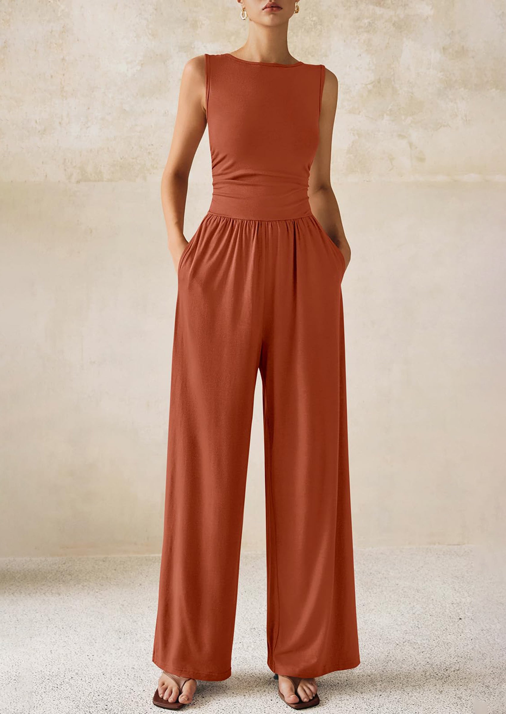 PRETTYGARDEN One Piece Jumpsuits for Women Dressy Casual Sleeveless Crewneck Wide Leg Rompers Jumpers Vacation Summer Outfits