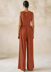 PRETTYGARDEN One Piece Jumpsuits for Women Dressy Casual Sleeveless Crewneck Wide Leg Rompers Jumpers Vacation Summer Outfits