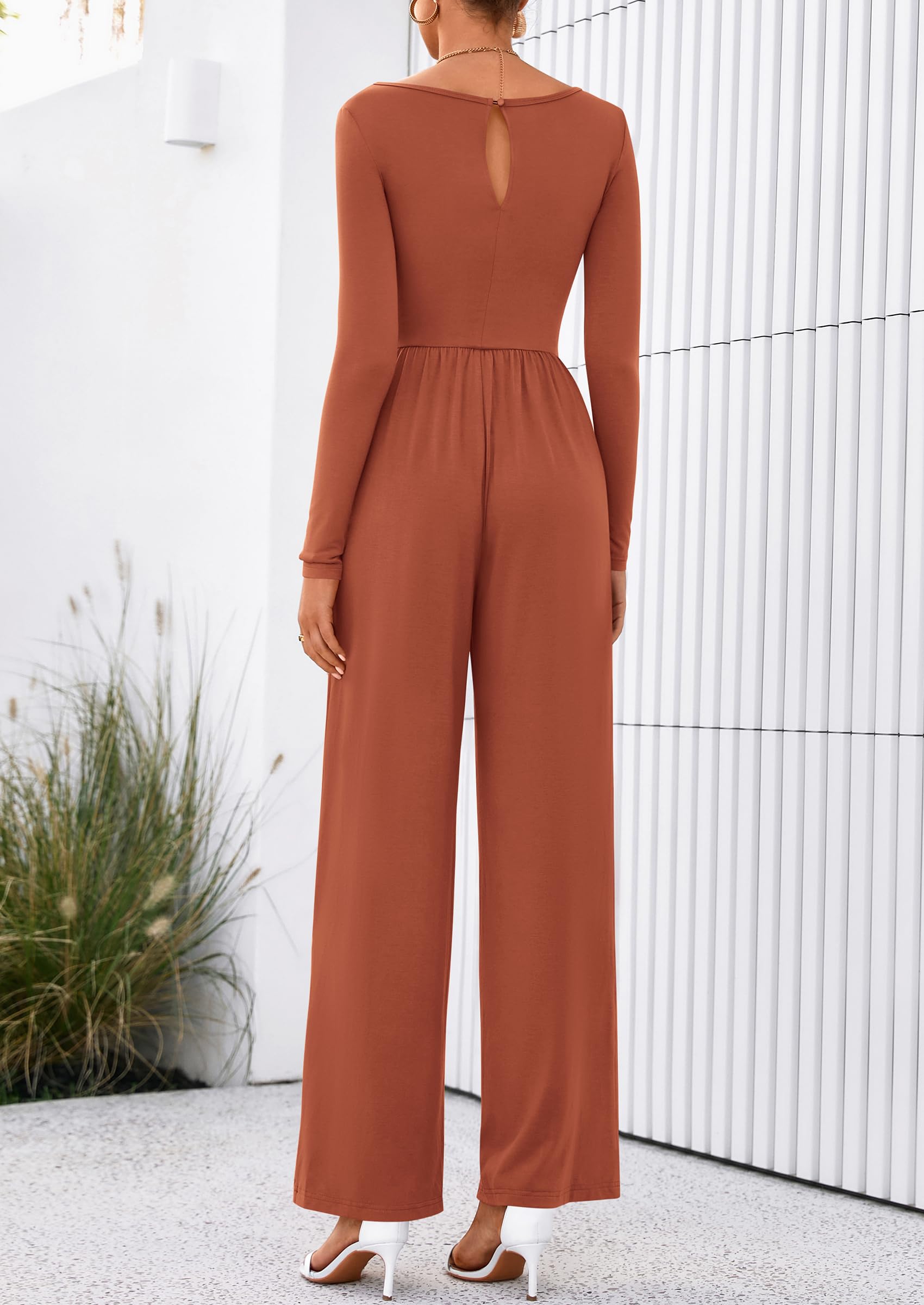PRETTYGARDEN One Piece Jumpsuits for Women Dressy Casual Long Sleeve Crewneck Wide Leg Romper Overalls Spring Outfits