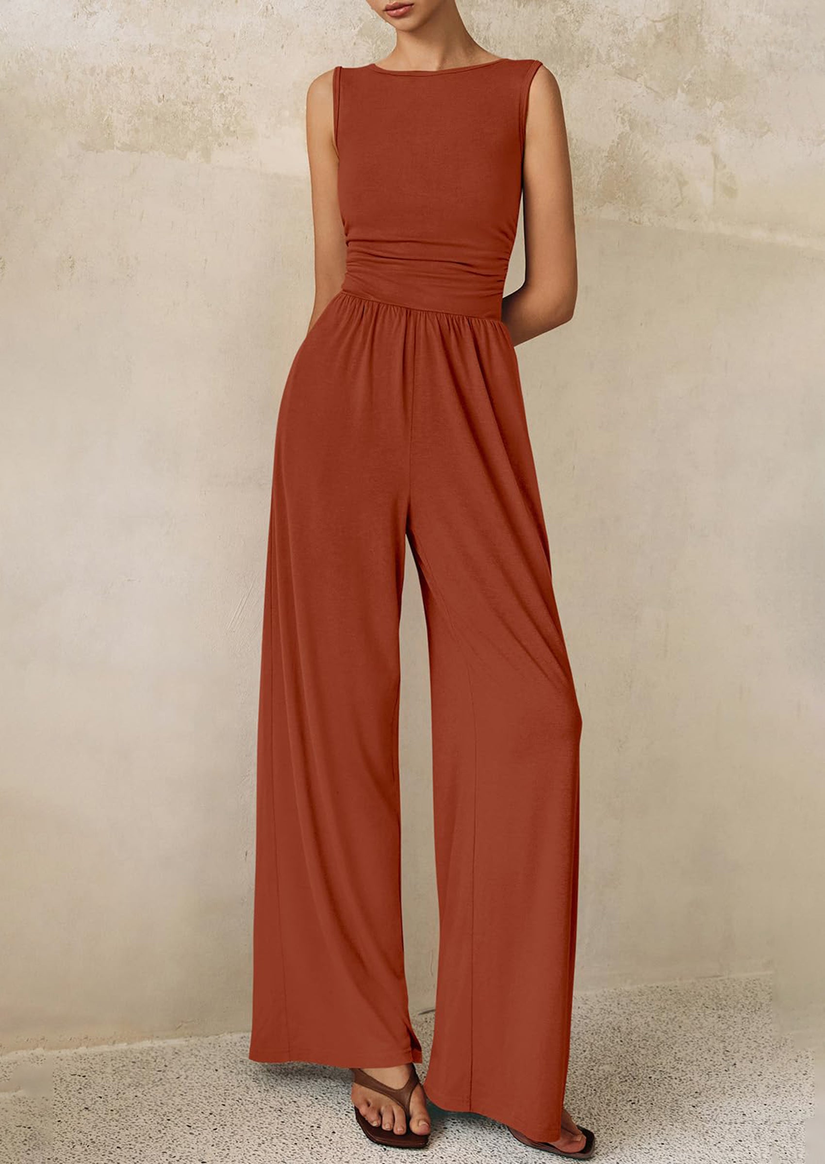 PRETTYGARDEN One Piece Jumpsuits for Women Dressy Casual Sleeveless Crewneck Wide Leg Rompers Jumpers Vacation Summer Outfits