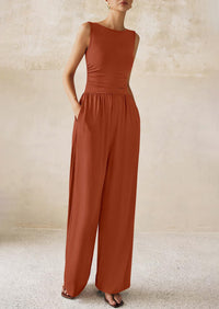 PRETTYGARDEN One Piece Jumpsuits for Women Dressy Casual Sleeveless Crewneck Wide Leg Rompers Jumpers Vacation Summer Outfits