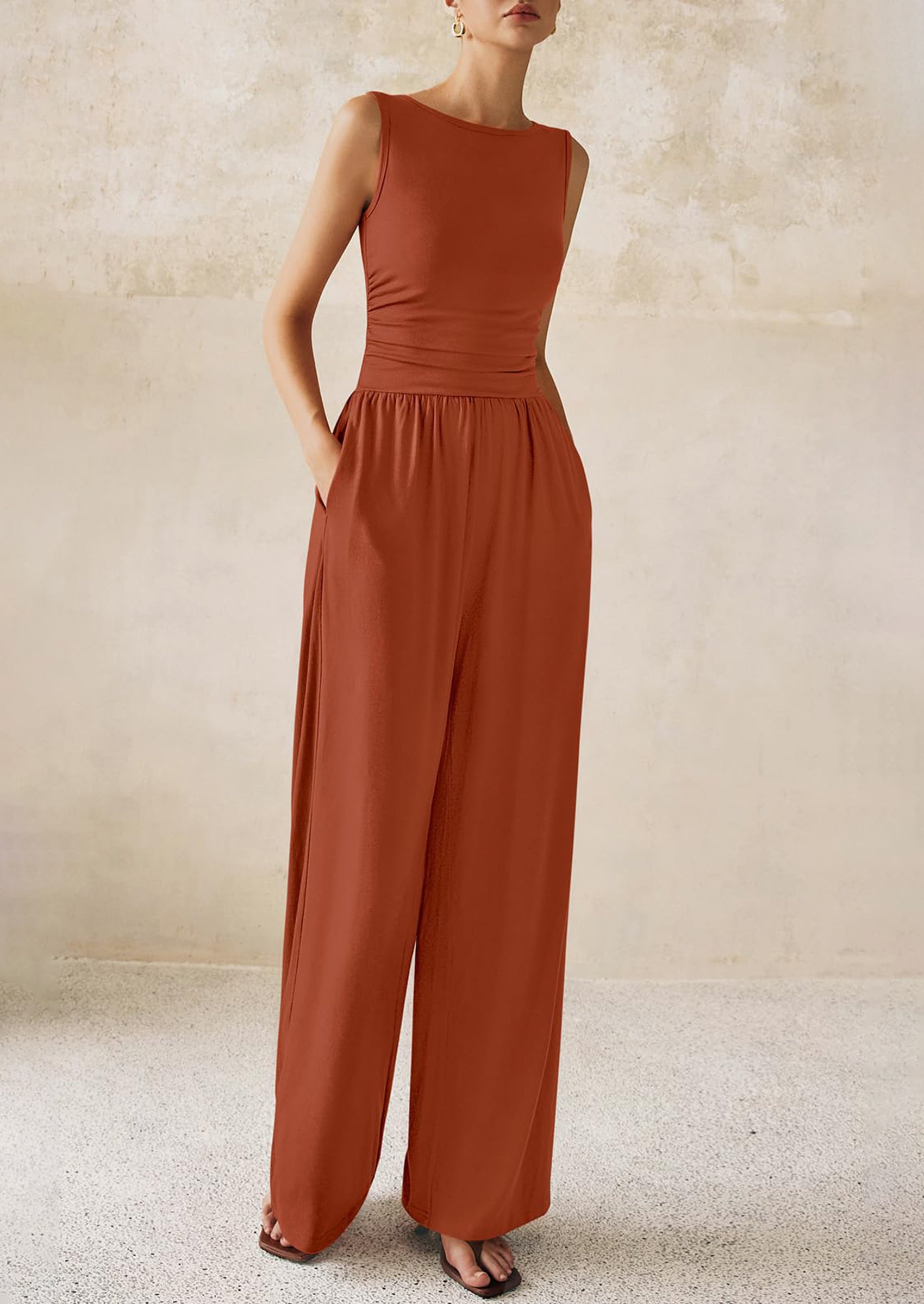 PRETTYGARDEN One Piece Jumpsuits for Women Dressy Casual Sleeveless Crewneck Wide Leg Rompers Jumpers Vacation Summer Outfits