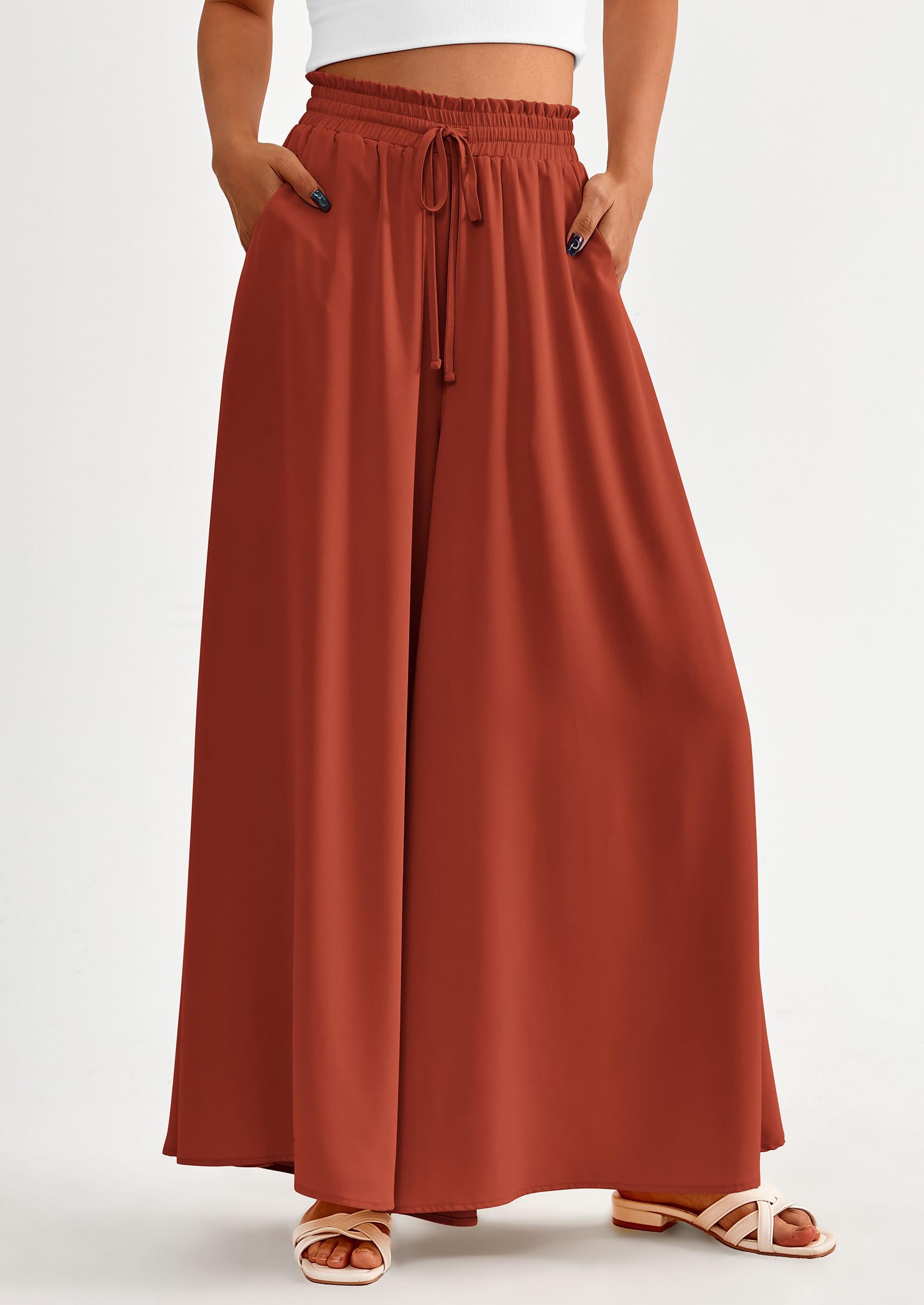 PRETTYGARDEN Women's Summer Wide Leg Palazzo Pants High Waisted Flowy Pockets Trendy Casual Lounge Boho Beach Trousers